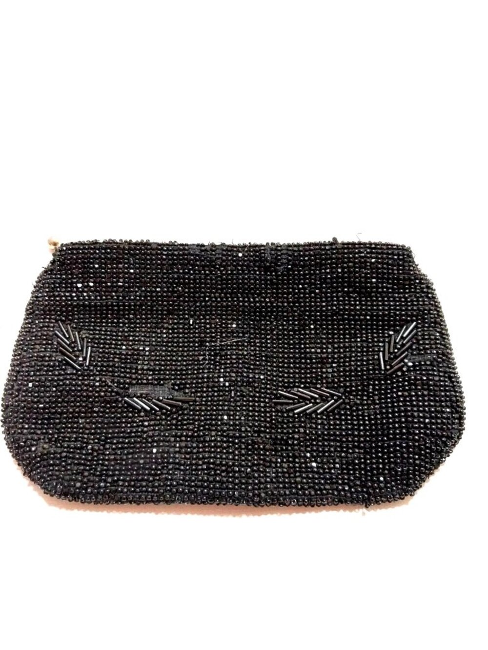 Vintage! (Possibly 1950s–1970s )Black Beaded Art Deco-Style Evening Purse